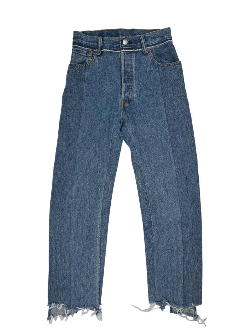 Vetements x Levi's 2017 Classic Reworked Distressed Raw Hem Jeans in Bleu